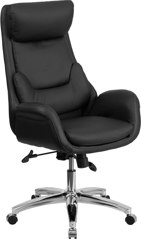 Flash Furniture Bt-90027oh-gg High Back Black Leather Executive Swivel Office Chair With Lumbar Pillow