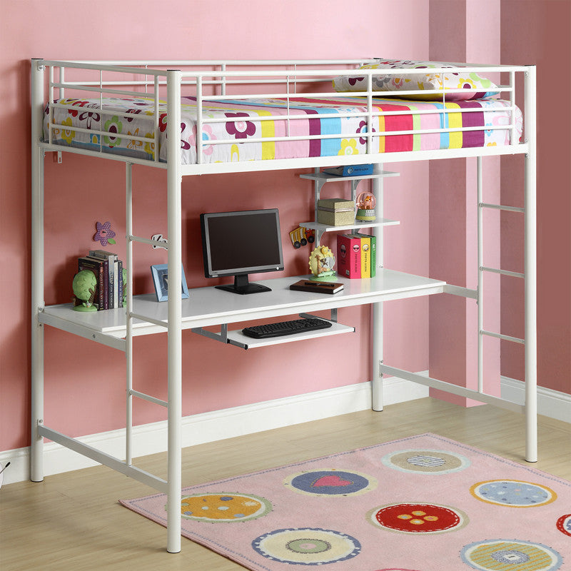 Walker Edison Btozwh Twin Metal Loft Bed With Workstation- White