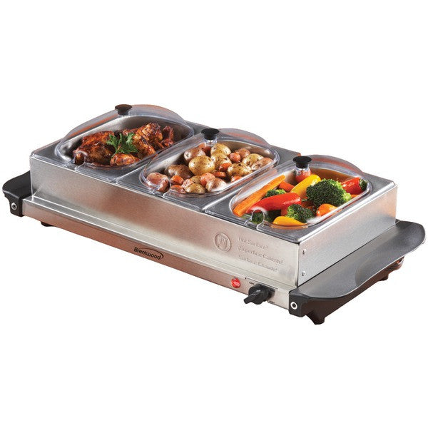 Brentwood Appliances Bf-315 Triple Buffet Server With Warming Tray & Three 1.5-quart Steel Pans