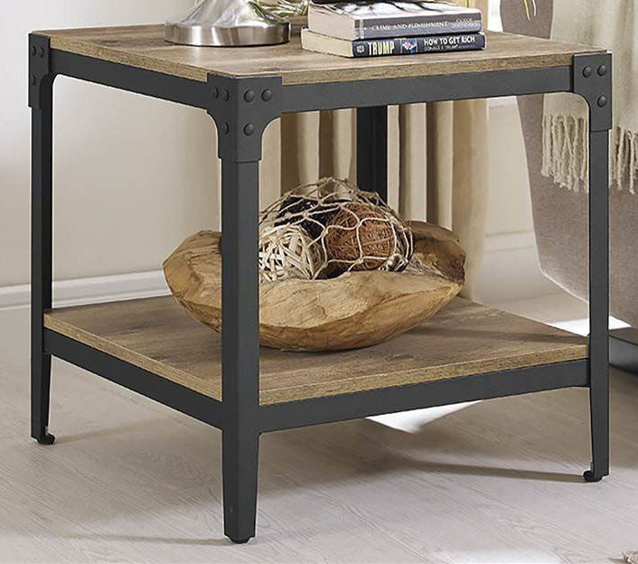 Walker Edison C20aistbw Angle Iron Rustic Wood End Table, Set Of 2 Barnwood Finish