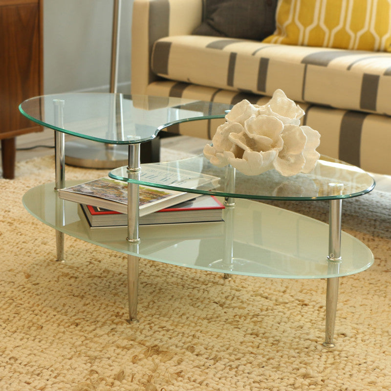 Walker Edison C38b5 Glass Oval Coffee Table