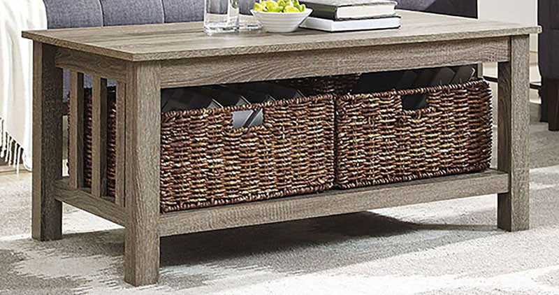 Walker Edison C40mstag 40" Wood Storage Coffee Table With Totes Driftwood Finish