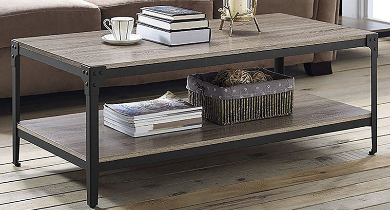 Walker Edison C46aictag Angle Iron Rustic Wood Coffee Table Driftwood Finish
