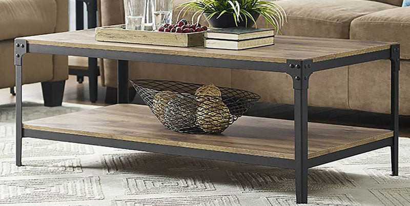 Walker Edison C46aictbw Angle Iron Rustic Wood Coffee Table Barnwood Finish