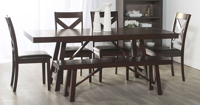 Walker Edison C60wtres 6-piece Solid Wood Trestle Style Dining Set Espresso Finish