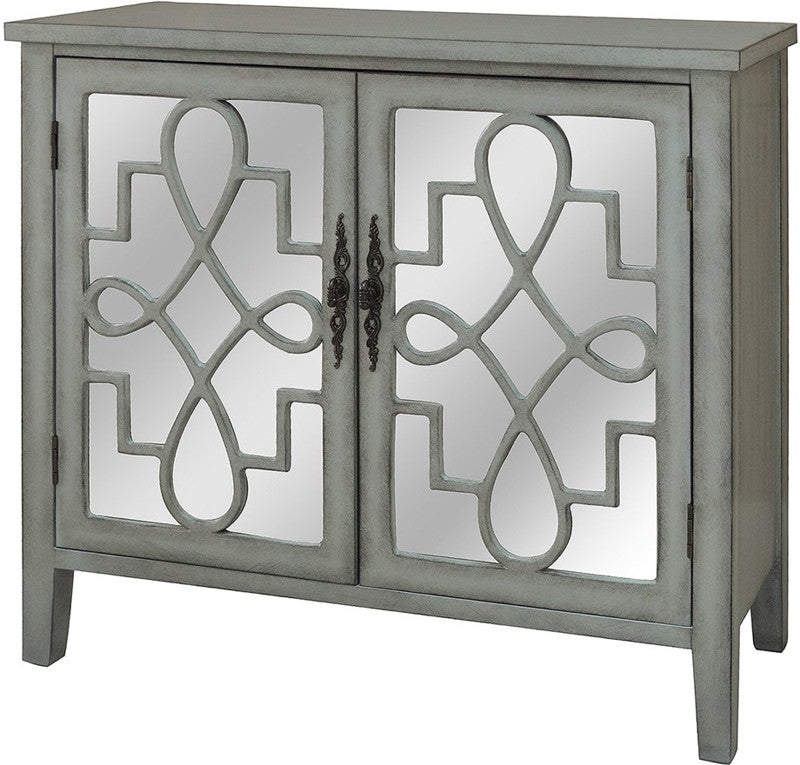 Crestview Collection Cvfzr1606 Isabelle 2 Door Grey And Mirrored Cabinet 36 X 14 X 34h