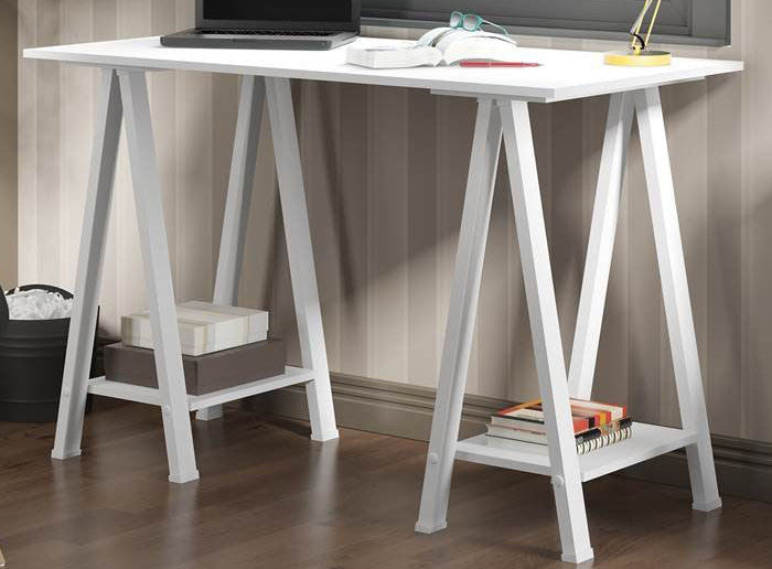 Walker Edison D48sawwh 48" Wood Sawhorse Computer Desk White Finish