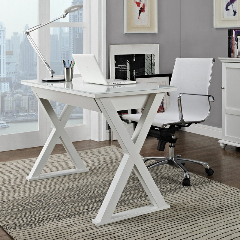 Walker Edison D48x30wh 48" White Glass Computer Desk