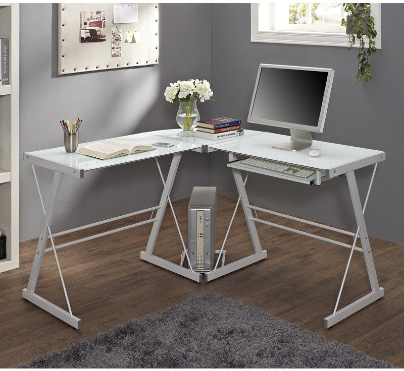 Walker Edison D51w29 White Glass Corner Computer Desk