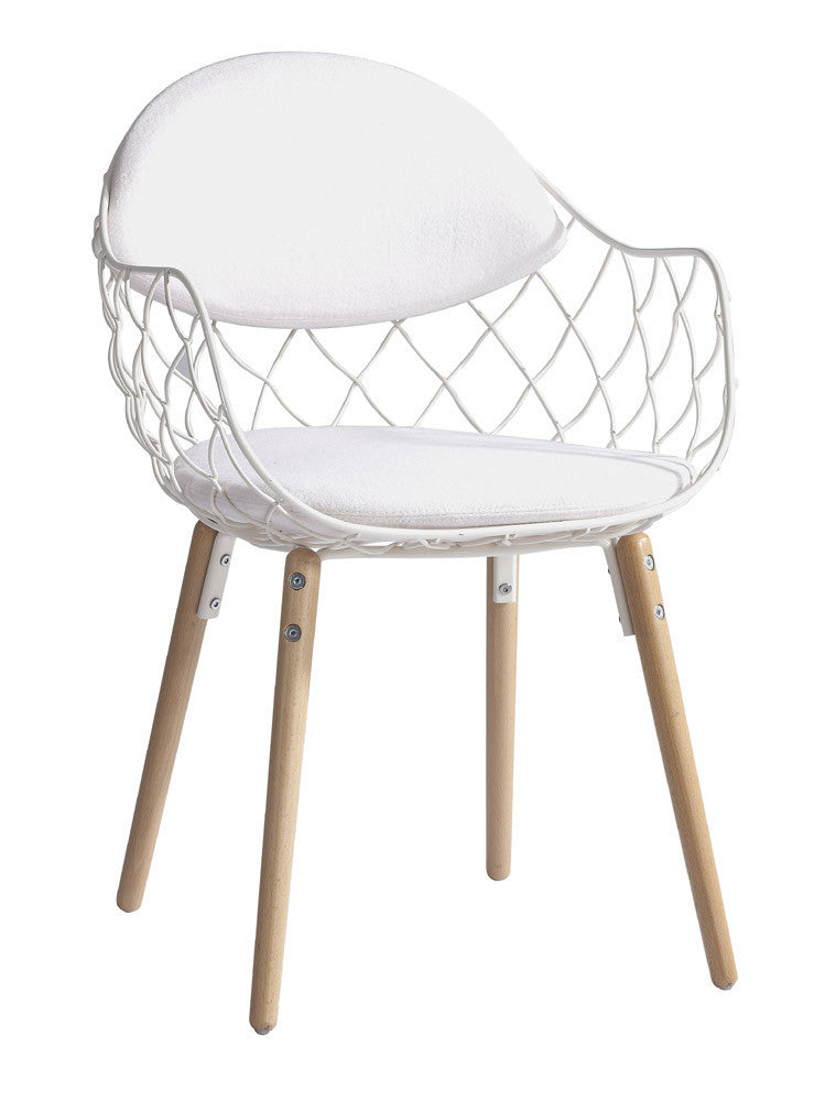 Mochi Furniture Contemporary Metal Wire Accent Armchair With Wooden Legs - White