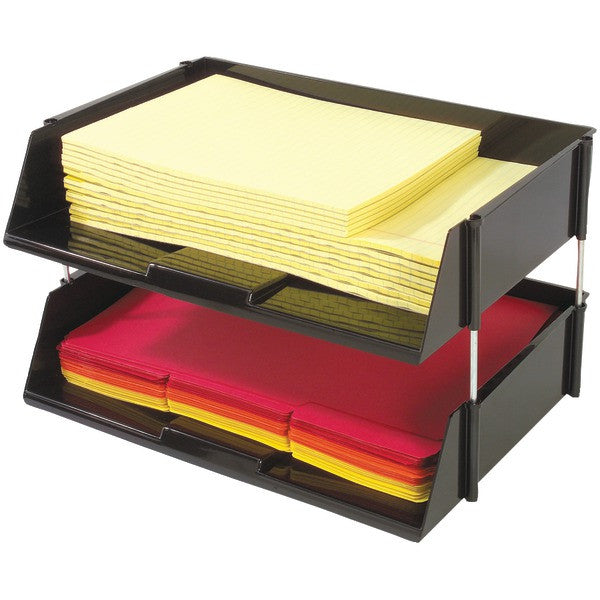 Deflecto 582704 Industrial Tray Side-load Stacking Trays With Risers, 2 Pk