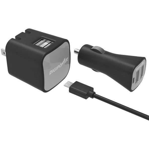 Digipower Is-pk2dm Instasense 2.4-amp Dual-port Usb Car Charger & 2.4-amp Dual-port Usb Wall Charger