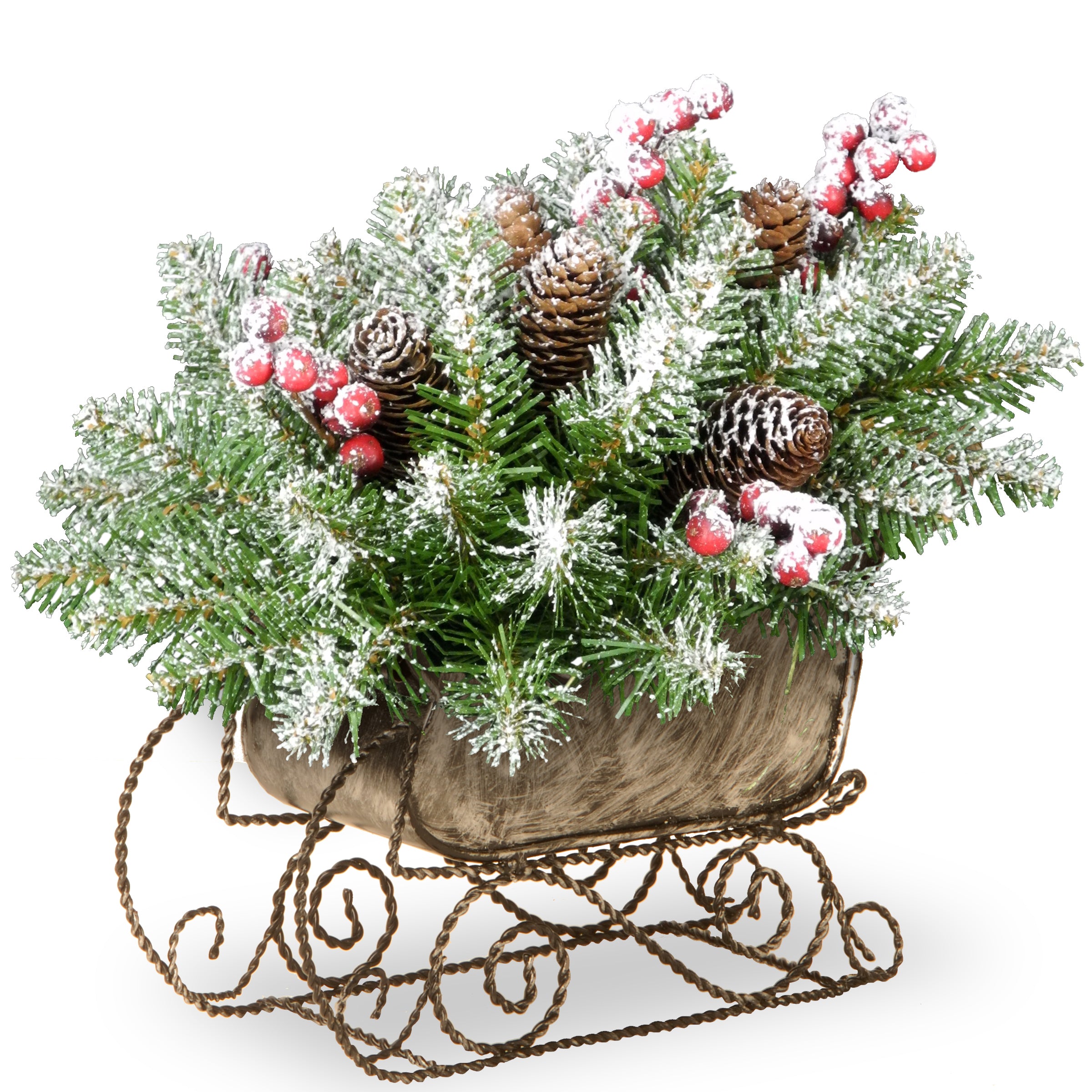 National Tree Duf3-800-10-1 10" Dunhill Fir Sleigh With Snow, Berries And Cones