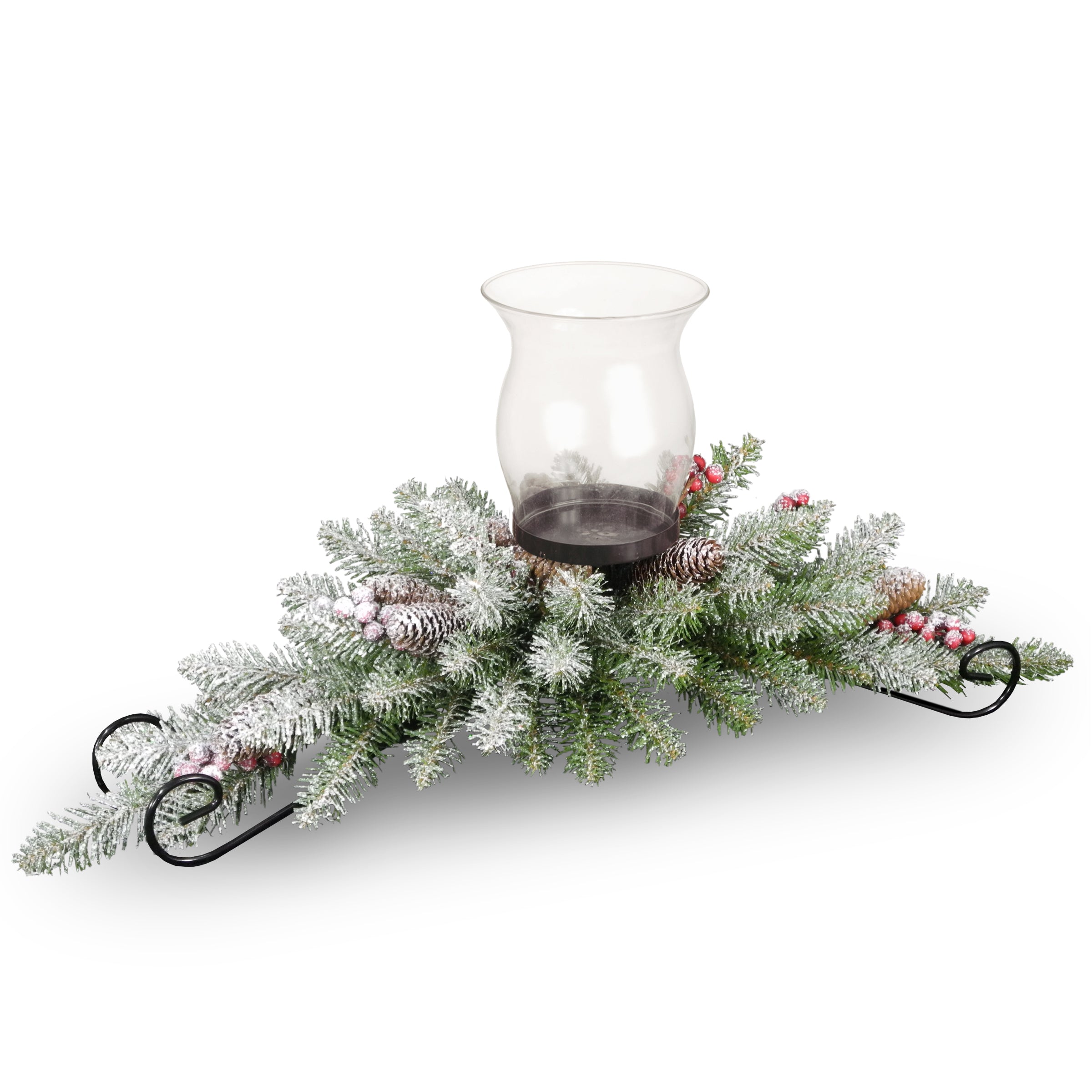 National Tree Duf3-800-30c-a1 30" Dunhill Fir Centerpiece And Candle Holder With Snow, Berries And Cones