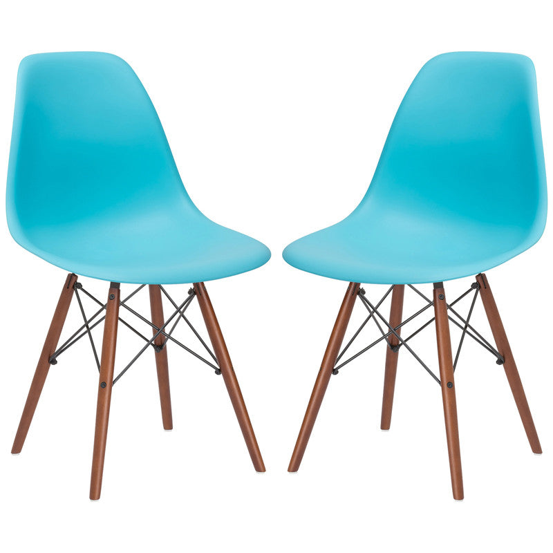 Edgemod Em-105-wal-aqu-x2 Vortex Side Chair Walnut Legs In Aqua (set Of 2)
