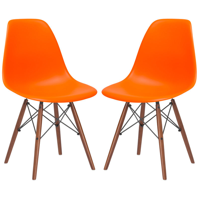 Edgemod Em-105-wal-ora-x2 Vortex Side Chair Walnut Legs In Orange (set Of 2)