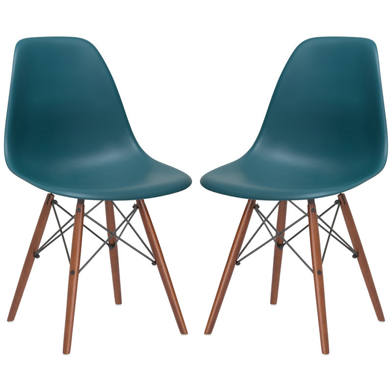 Edgemod Em-105-wal-tea-x2 Vortex Side Chair Walnut Legs In Teal (set Of 2)