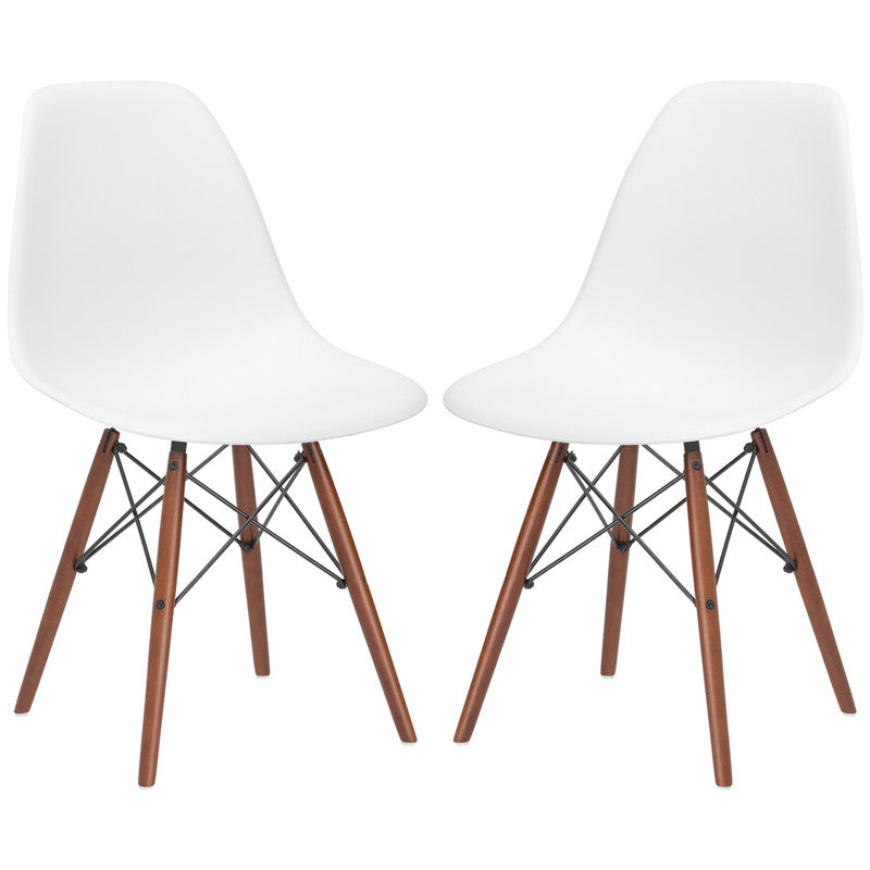 Edgemod Em-105-wal-whi-x2 Vortex Side Chair Walnut Legs In White (set Of 2)
