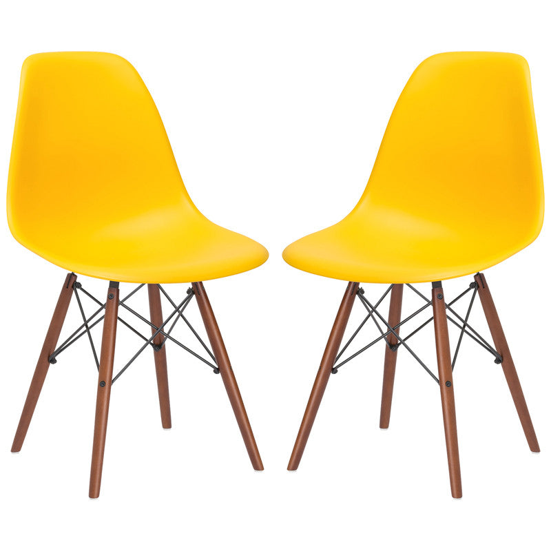 Edgemod Em-105-wal-yel-x2 Vortex Side Chair Walnut Legs In Yellow (set Of 2)