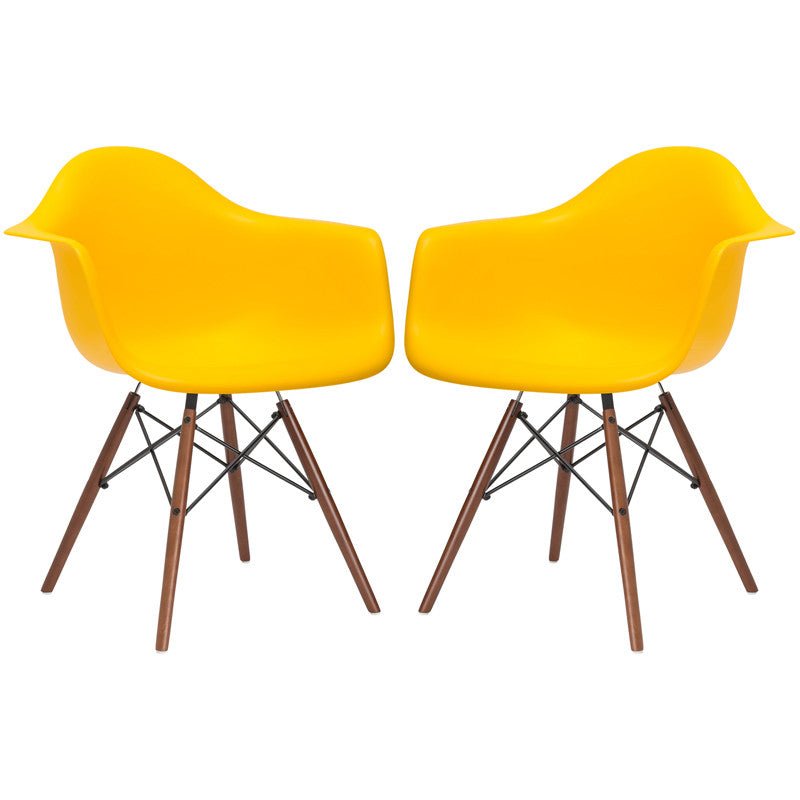 Edgemod Em-110-wal-yel-x2 Vortex Arm Chair Walnut Leg In Yellow (set Of 2)