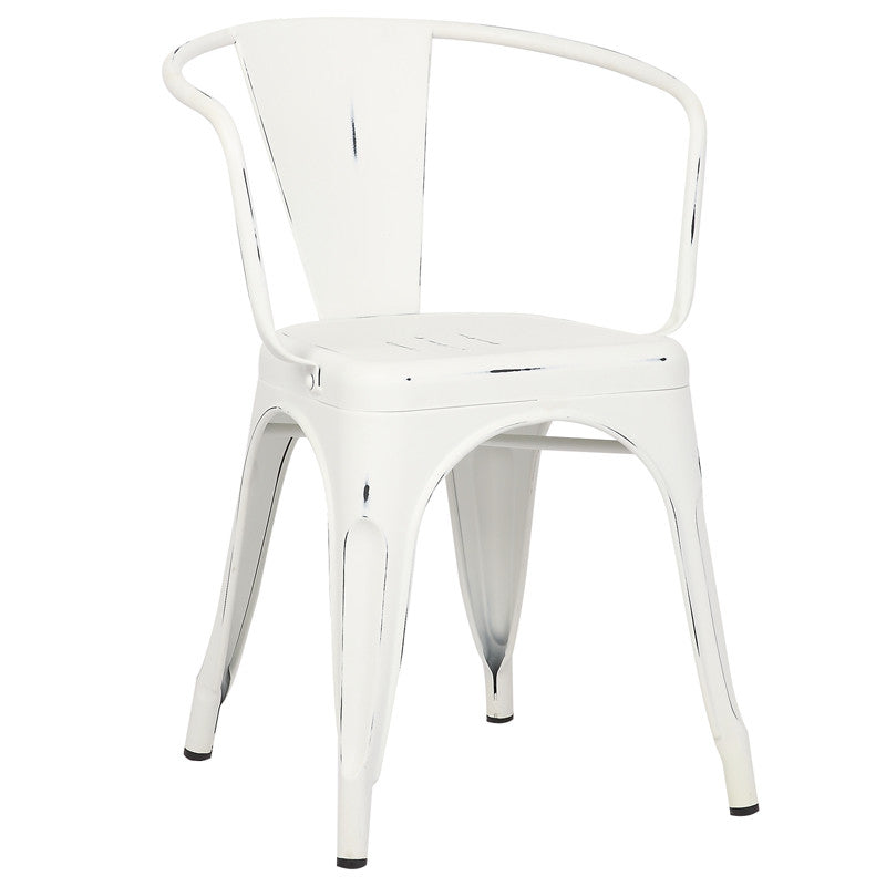 Edgemod Em-113-dis-whi-x4 Trattoria Arm Chair In Distressed White (set Of 4)