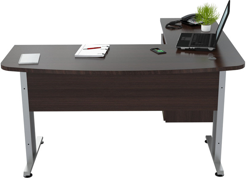 Inval America Es-0903 Espresso-wengue Finish Curved Top Desk With Metal Legs - 2 File Drawers