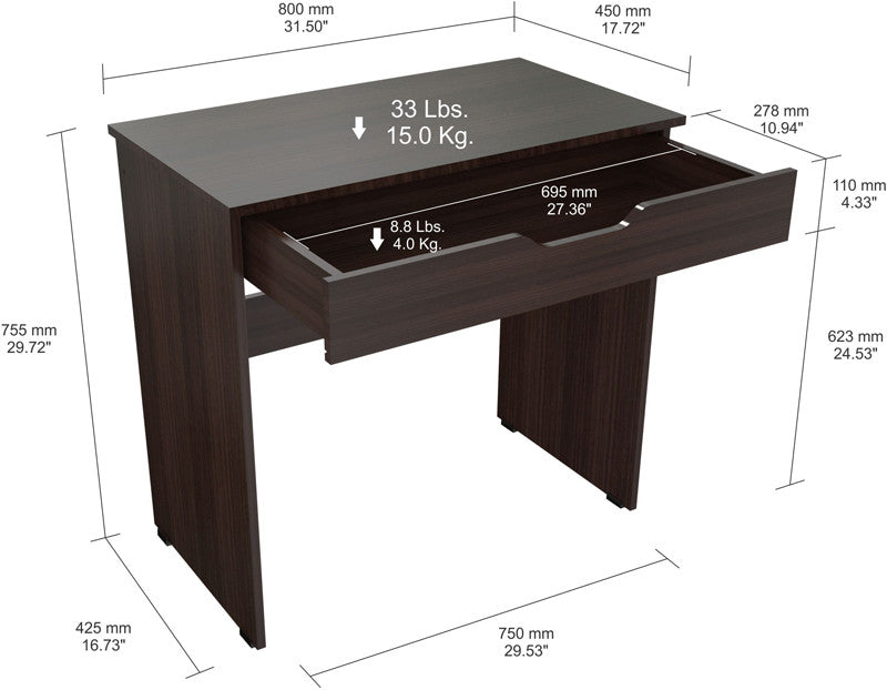 Inval America Es-2803 Espresso-wengue Finish Writing Desk With Drawer