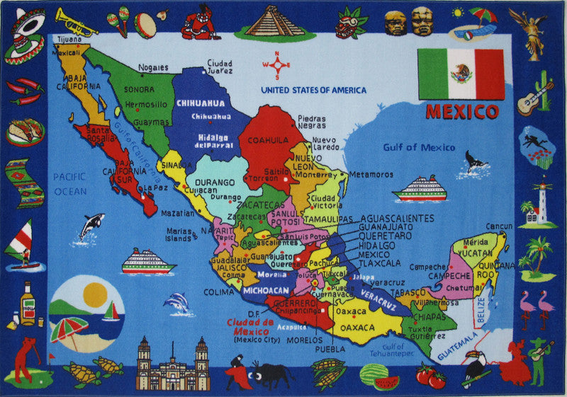 Fun Rugs Ft-131 0811 Fun Time Collection Map Of Mexico Multi-color - 8