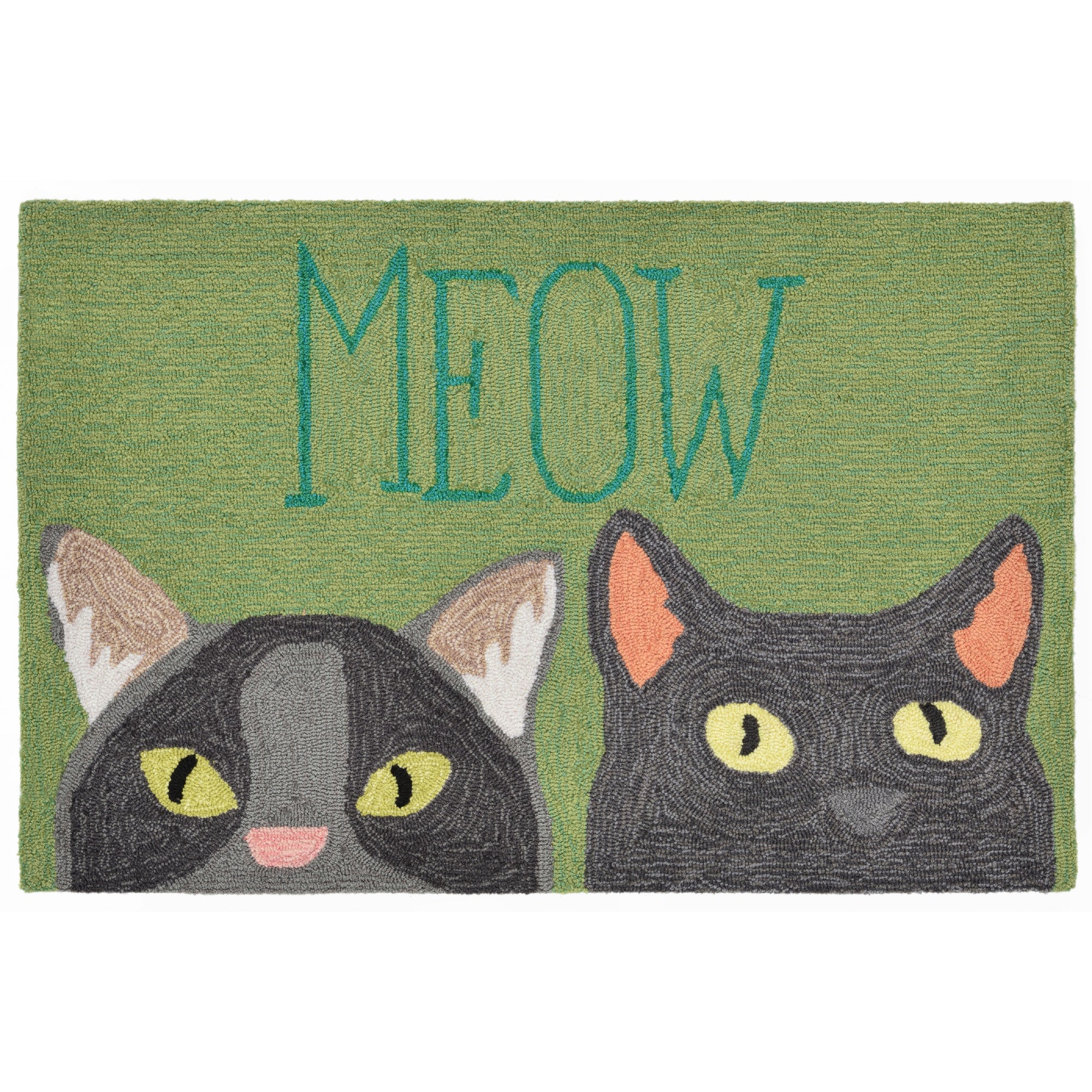 Trans-ocean Imports Ftp12182106 Liora Manne Frontporch Meow Indoor/outdoor Rug Green 20"x30"