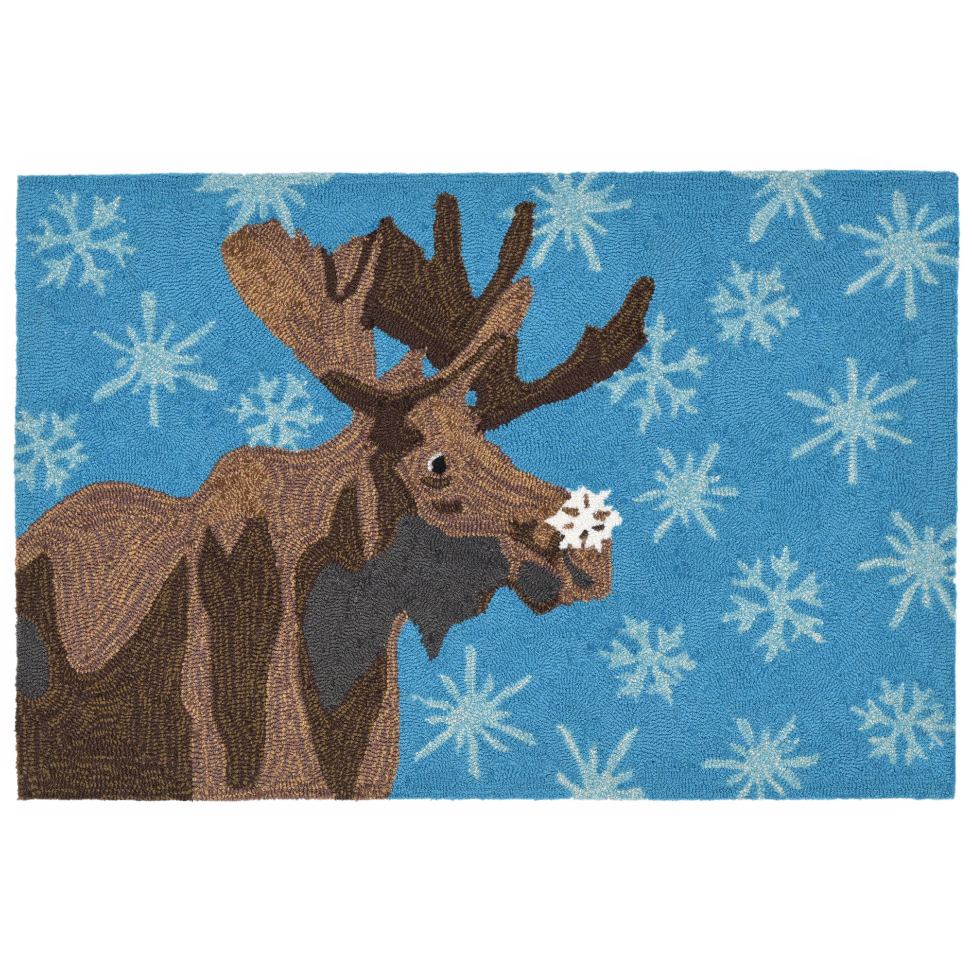 Trans-ocean Imports Ftp12186003 Liora Manne Frontporch Moose & Snowflake Indoor/outdoor Rug Blue 20"x30"
