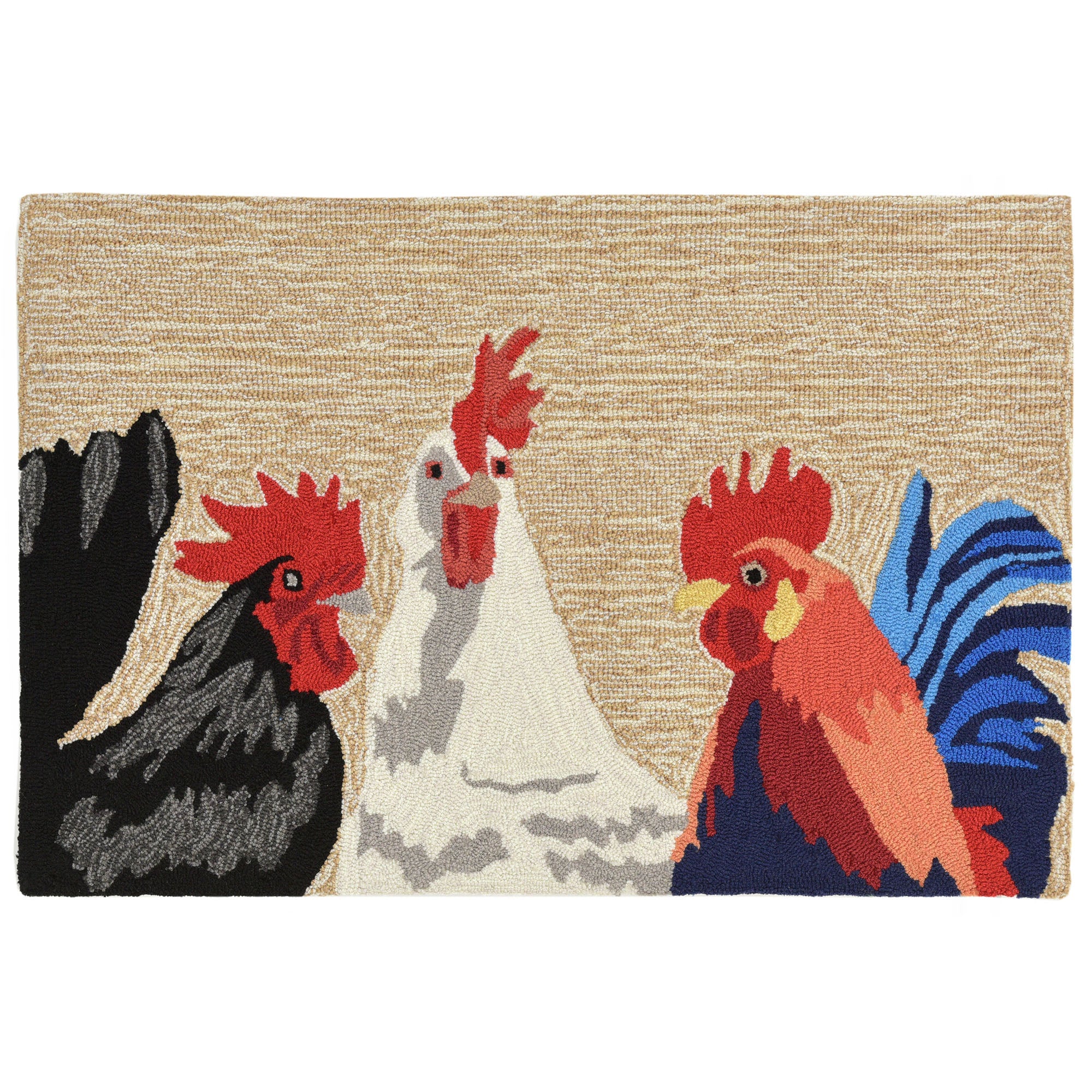 Trans-ocean Imports Ftp12240112 Liora Manne Frontporch Barnyard Roosters Indoor/outdoor Rug Natural 20"x30"