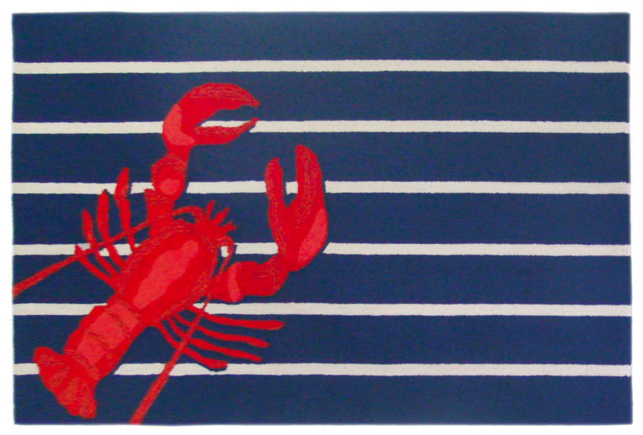 Trans-ocean Imports Ftp46159533 Liora Manne Frontporch Lobster On Stripes Indoor/outdoor Rug Navy 42"x66"