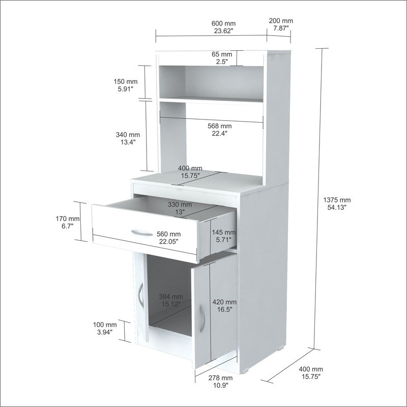Inval America Gcm-040 Laricina-white Finish Microwave Storage Cabinet