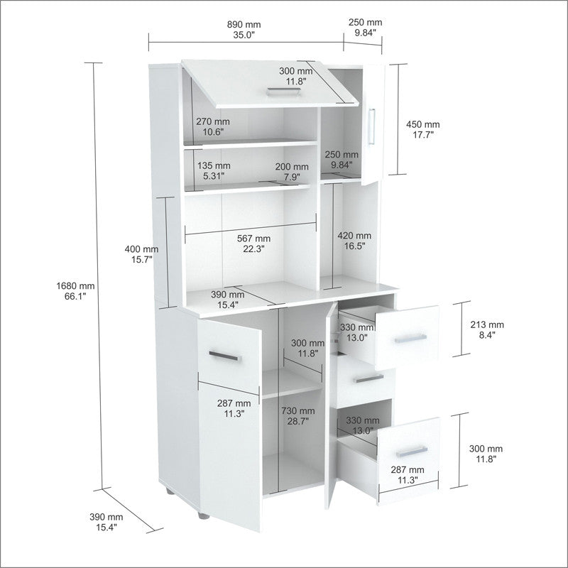 Inval America Gcm-042 Laricina-white Finish Kitchen Storage Cabinet