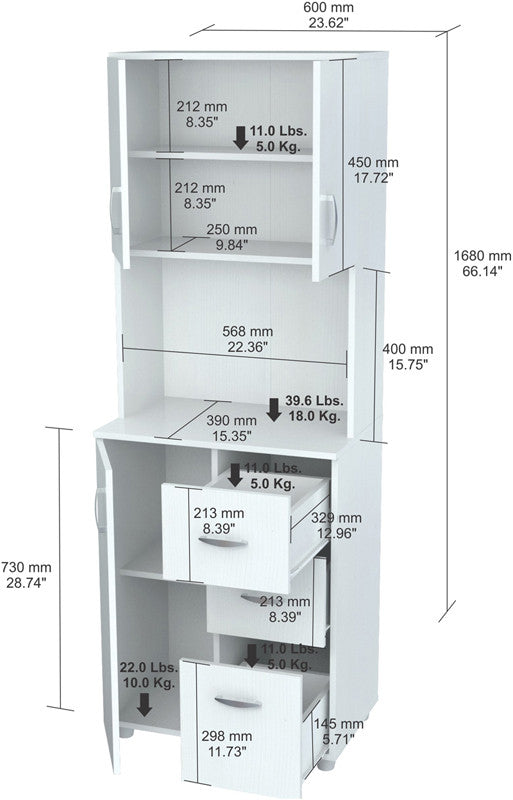 Inval America Gcm-043 Laricina-white Finish Kitchen Storage Cabinet