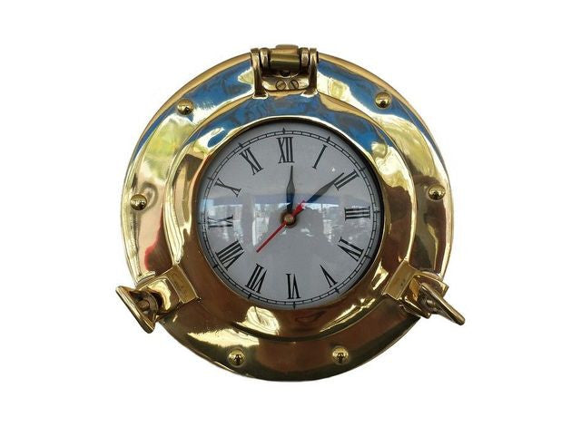 Brass Porthole Clock 8"