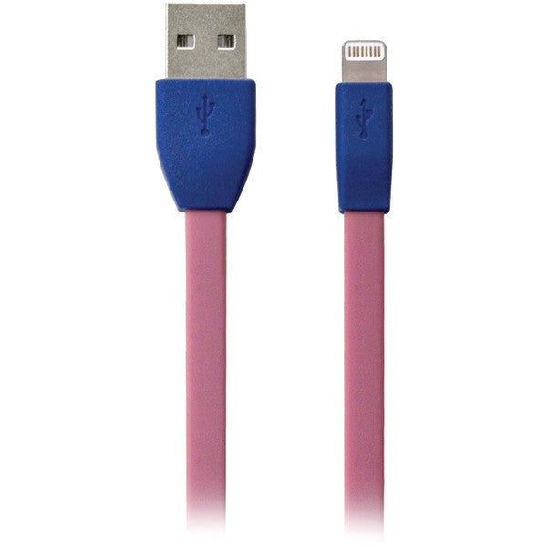 Iessentials Iplh5-fdc-pb Charge & Sync Flat Lightning To Usb Data Cable, 3.3ft (pink/blue)