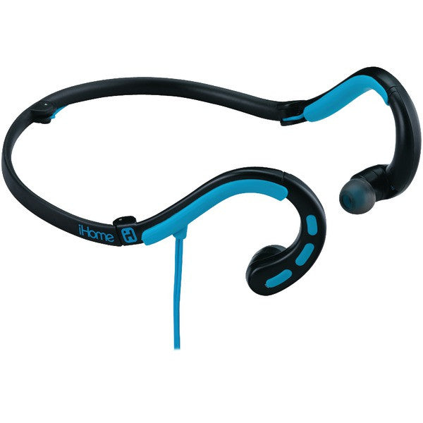 Ihome Ib14blx Water-resistant Behind-the-neck Sport Earbuds With Microphone (black/blue)