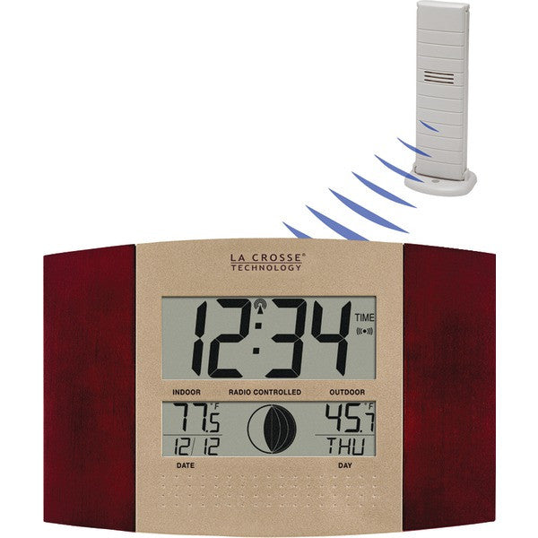 La Crosse Technology Ws-8117u-it-c Digital Atomic Wall Clock (indoor/outdoor Temperature; Cherry Wood Finish)