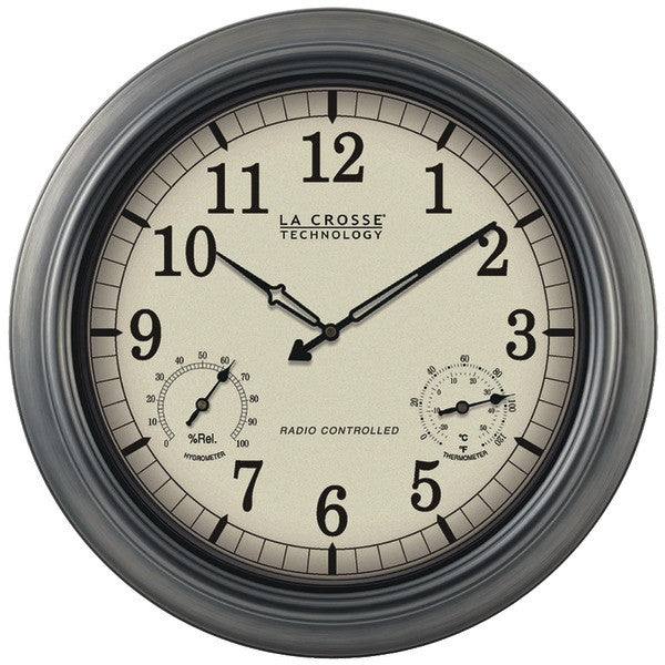 La Crosse Technology Wt-3181p Indoor/outdoor 18" Atomic Wall Clock With Thermometer Hygrometer
