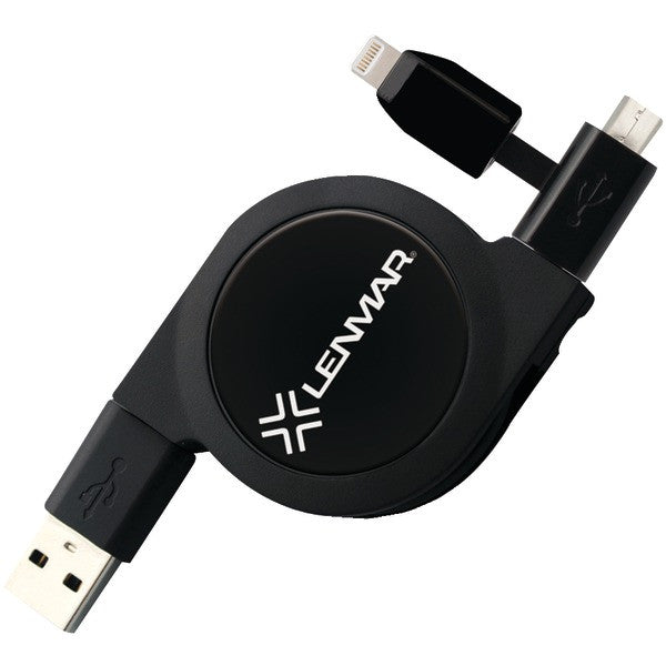 Lenmar Cartlmk Charge & Sync 2-in-1 Retractable Usb To Micro/lightning Cable (black)