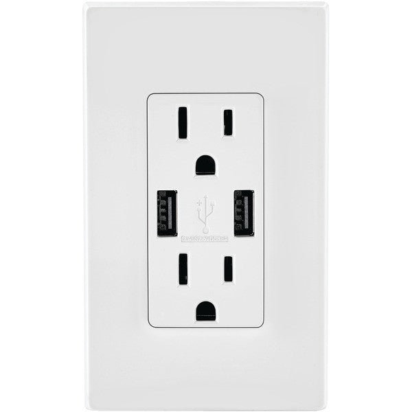 Leviton T5632-w Combo Duplex Receptacle & 15-amp Usb Charger (white)