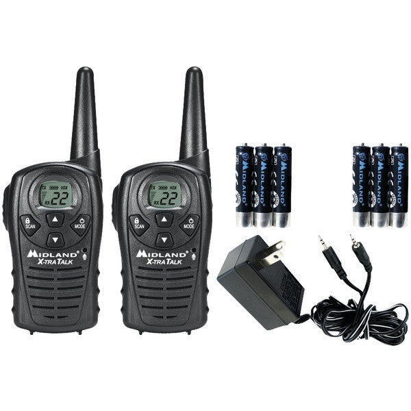 Midland Lxt118vp 18-mile Gmrs Radio Pair Value Pack With Charger & Rechargeable Batteries