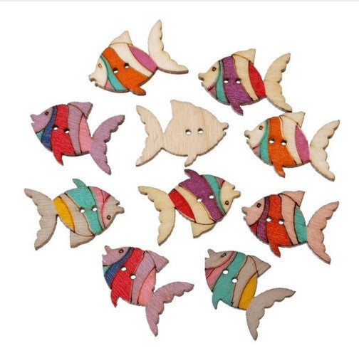 Merske Mk10066 Wood Sewing Scrapbooking Button Fish Two Holes 26.0mm(1")x 19.0mm( 6/8"), 4 Pieces