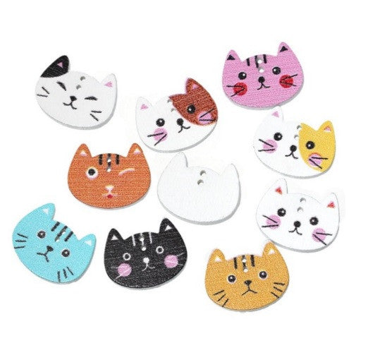 Merske Mk10068 Wood Sewing Scrapbooking Button Cat Two Holes 20.0mm( 6/8")x 16.0mm( 5/8"), 10 Pieces