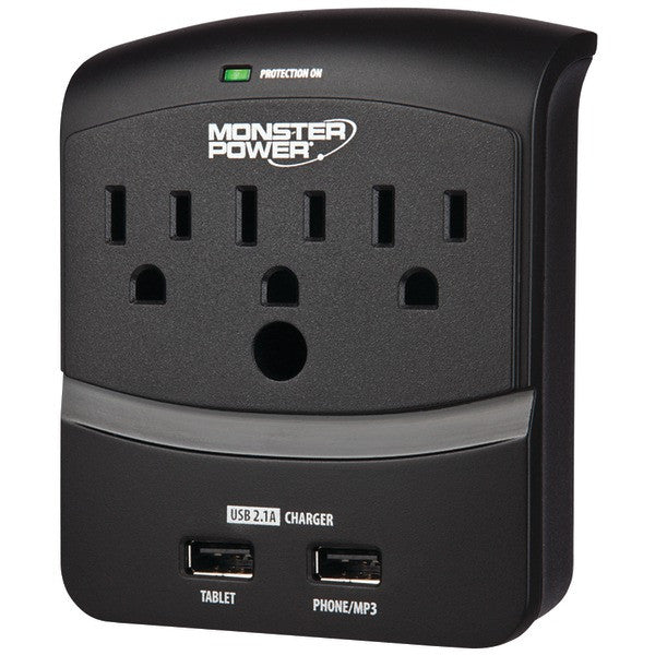 Monster Power 121822 3-outlet Core Power 350 Wall Tap With 2 Usb Ports