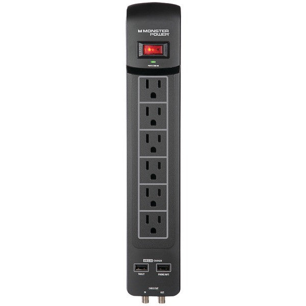 Monster Power 121826 6-outlet Core Power 600 Usb+av Surge Protector With 2 Usb Ports