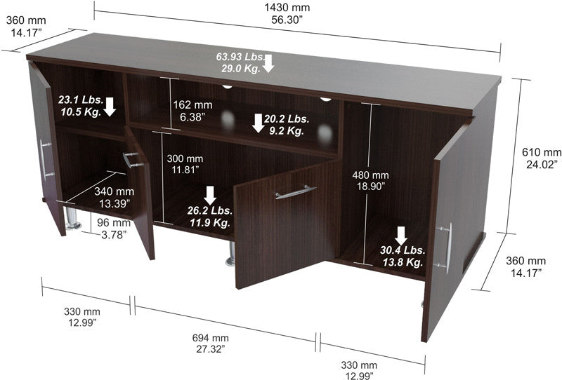 Inval America Mtv-8419 Espresso-wengue Finish 60 Inches Flat-screen Tv Stand