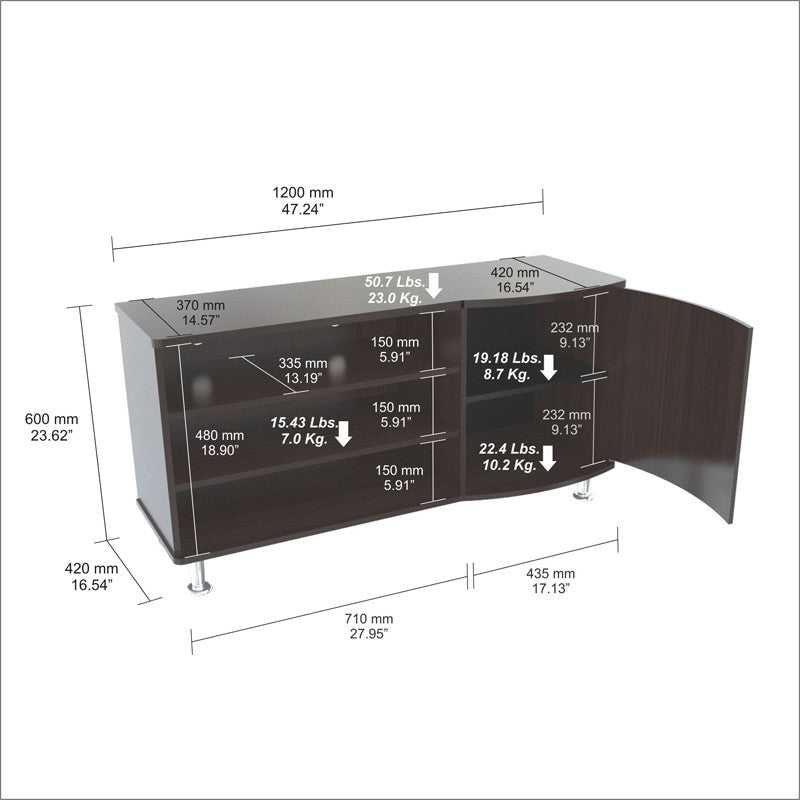 Inval America Mtv-8619 Espresso-wengue Finish Curved Front 50 Inches Flat-screen Tv Stand