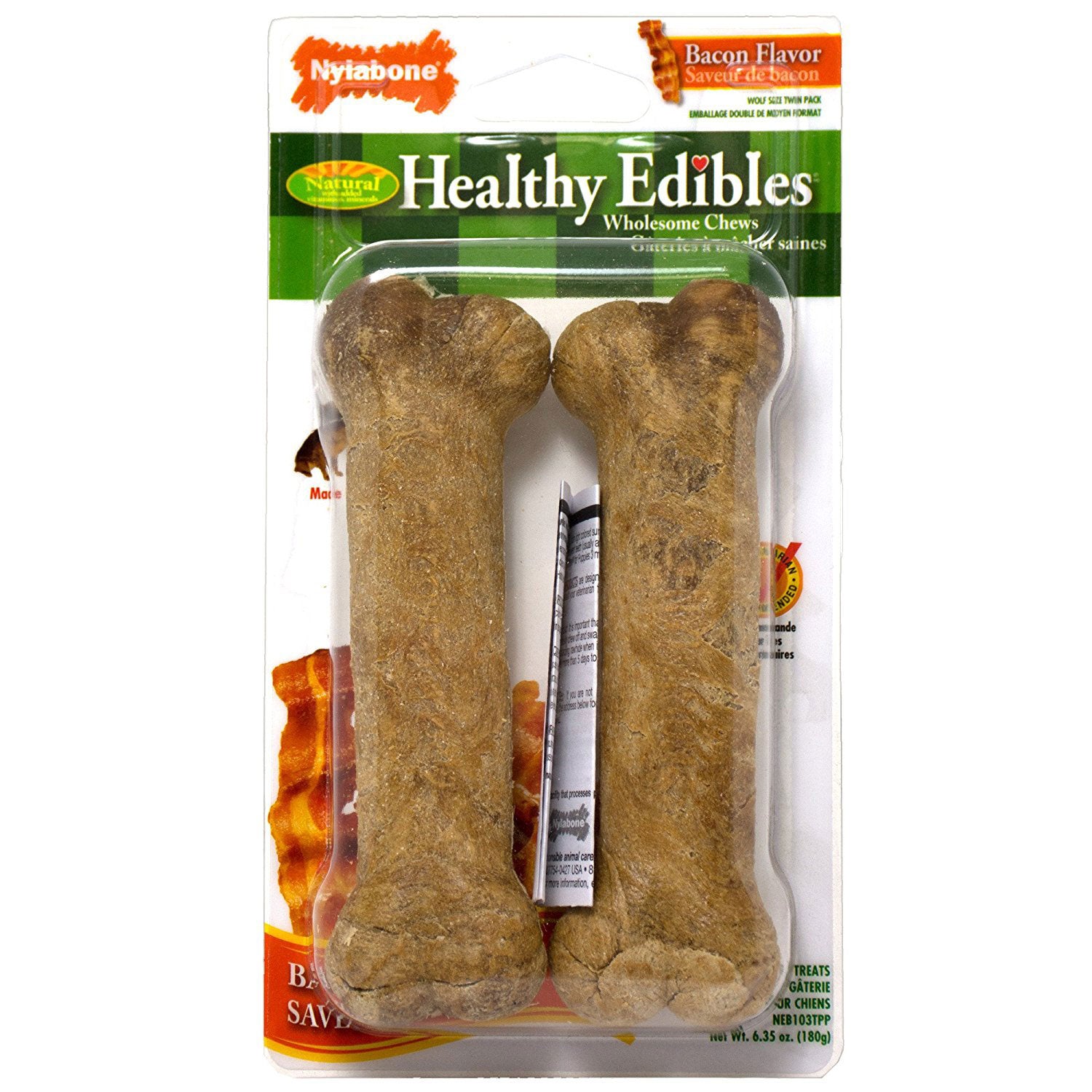 Nylabone Neb103tp Healthy Edible Bone Twin Pack Bacon
